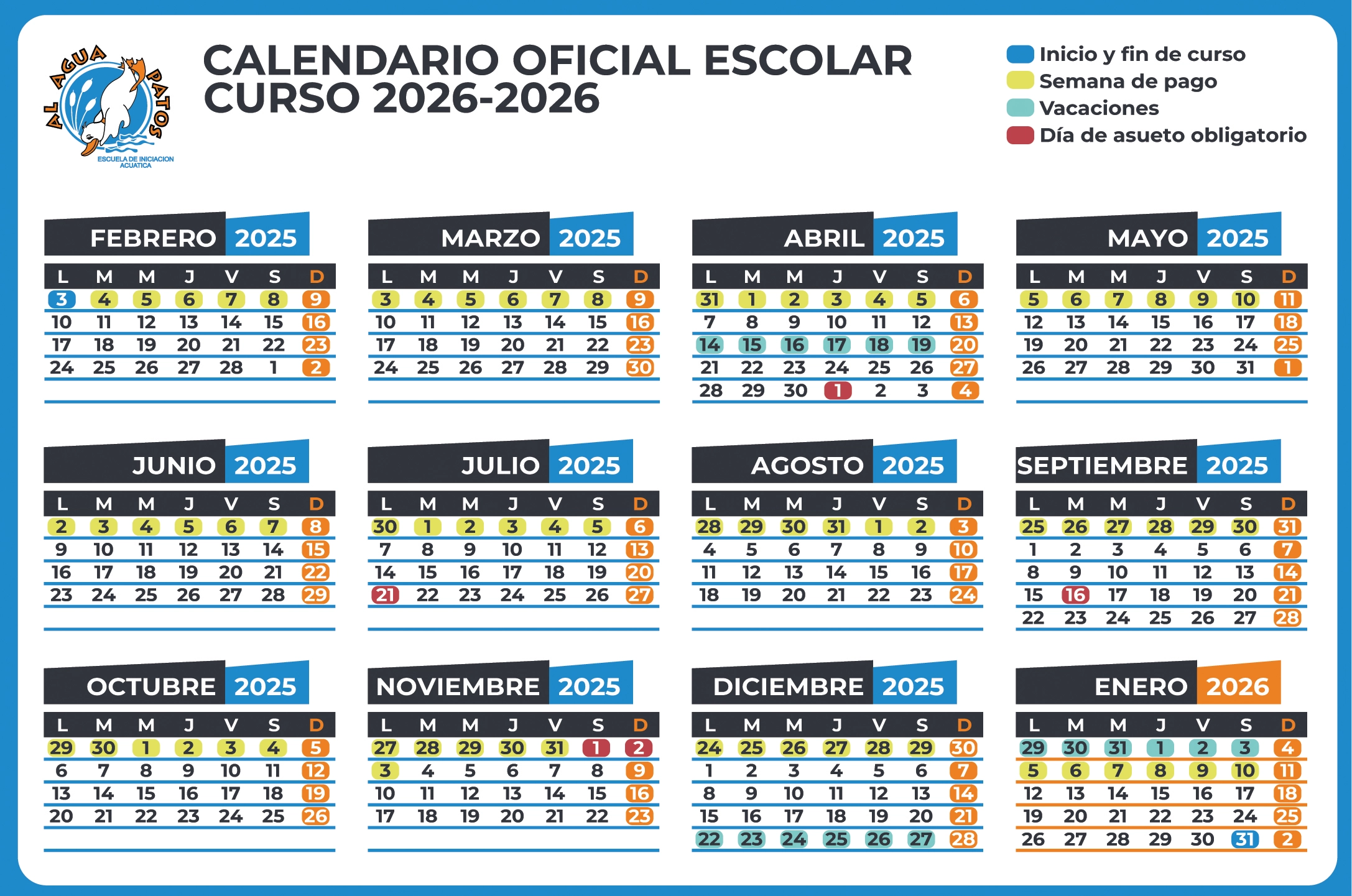 Calendario oficial Curso 2025-2026